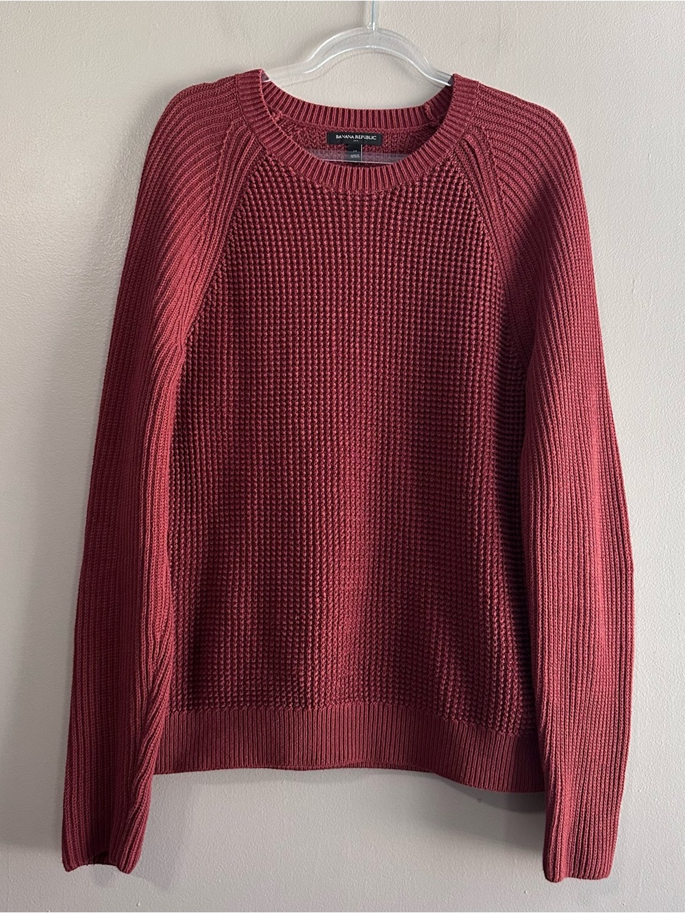 Banana Republic Rust Red Orange Waffle Knit Fisherman Sweater Womens Medium